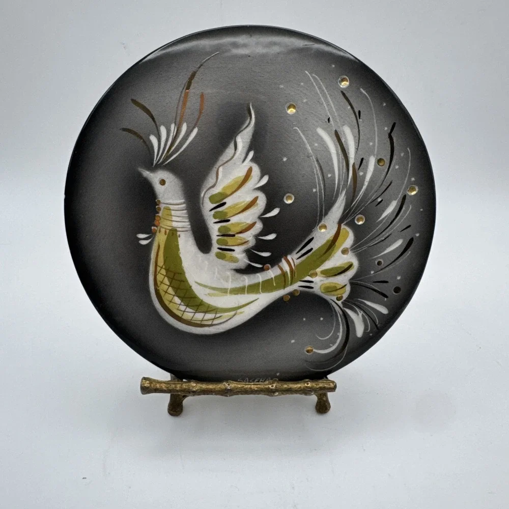 VTG Sascha Brastoff Lid Only For Trinket Box or Display Jeweled Bird Round MCM‎